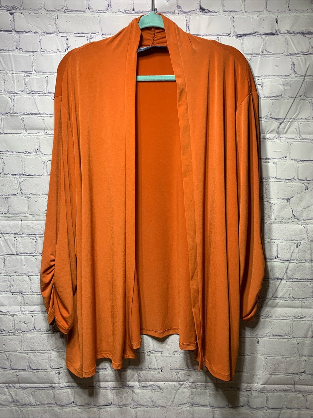 Susan Graver Womens Liquid Knit Open Front Cardigan Orange Sz 3X Stretch Casual